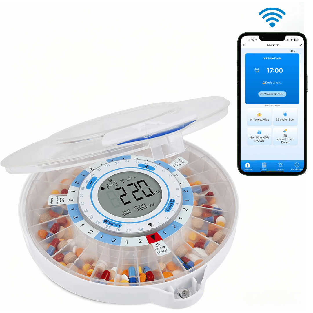 Memio Go - Smarter Medikamentenspender mit App & Erinnerungsfunktion - Memio Care